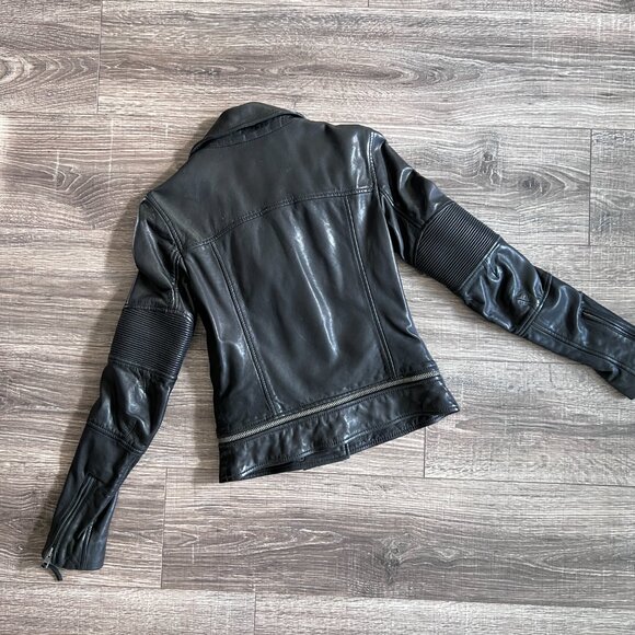 AllSaints Slim Fit Leather Biker Jacket US Size 0 - Picture 3 of 16